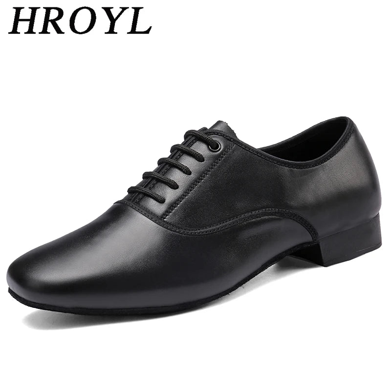 HROYL Ballroom Dance Shoes For Men Bigger Size Tango Latin Dancing Shoes PU/Genuine Leather Dance Shoes Low Heel Latin Shoes