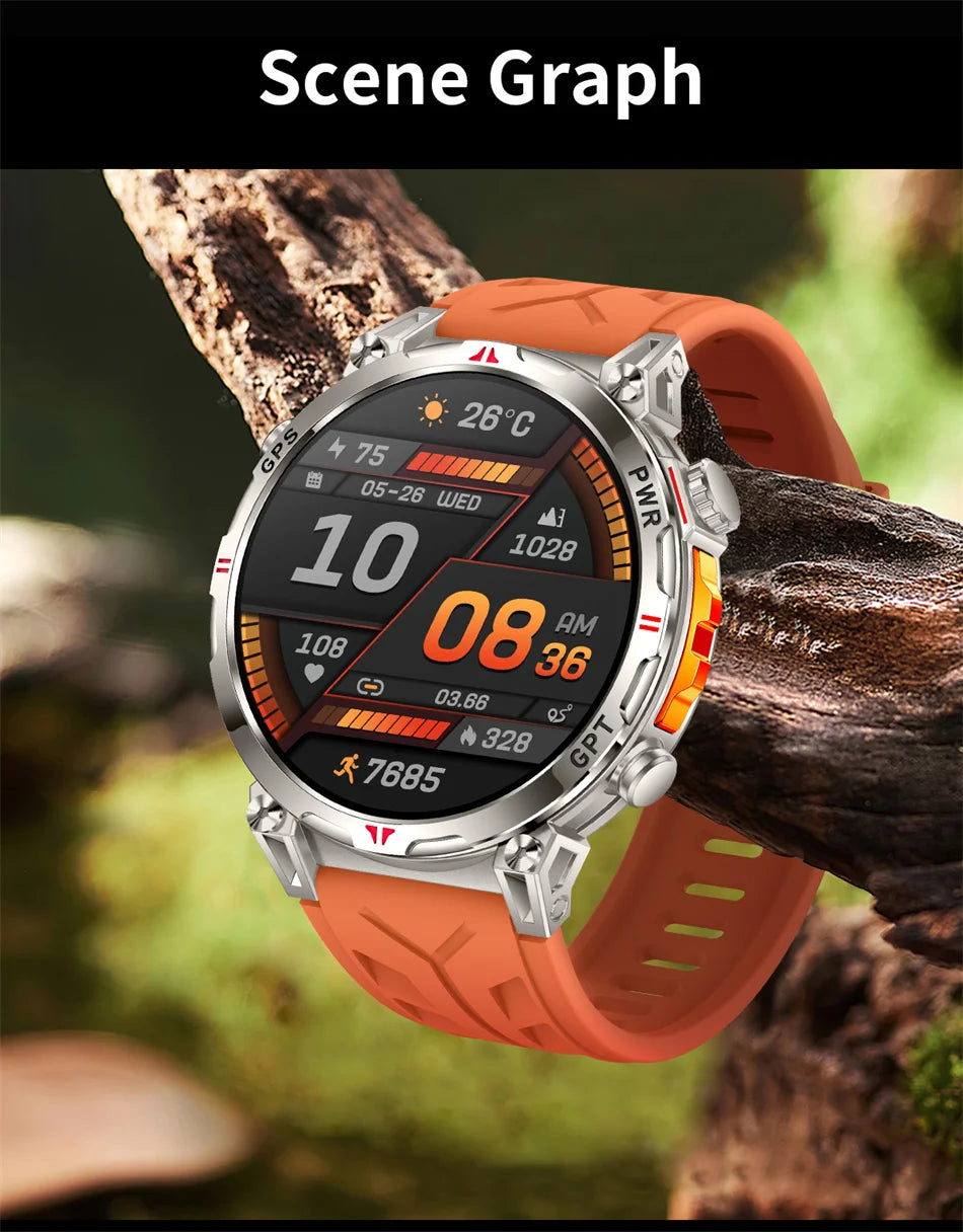 2026 New Outdoor Sports Smartwatch Men GPS Positioning 650mAh HD Call 1.56-inch AMOLED Screen Compass 5ATM Waterproof Watch Man