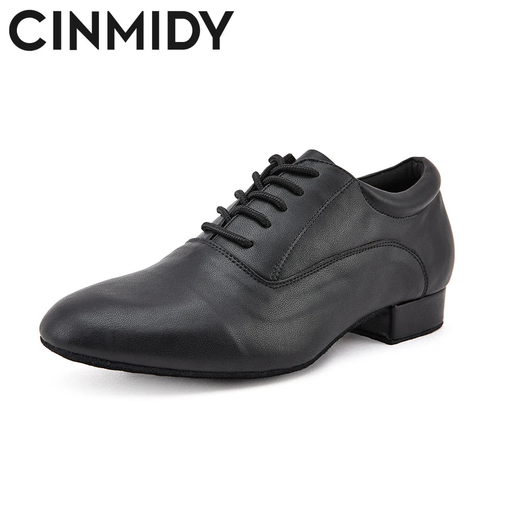 CINMIDY Male Genuine Leather Dance Shoes Black Latin Dance Shoes for Men  Modern Standard Sneaker  Party Shoes Heeled 2.5cm