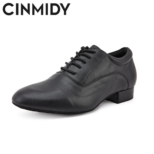 CINMIDY Male Genuine Leather Dance Shoes Black Latin Dance Shoes for Men  Modern Standard Sneaker  Party Shoes Heeled 2.5cm