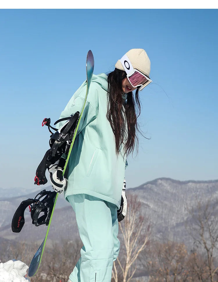 New Trendy Windproof And Warm Rabbit Ear Snow Clothes Men's And Women's Velvet Ski Clothes Set Couple Snow Clothes