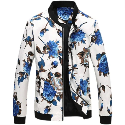 New Men Long Sleeved Baseball Collar Casual Sports Jacket Fashion Male Daily High Street Flower Coats