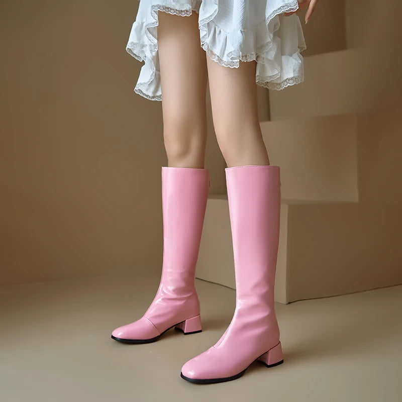 Women's Knee High Boots Winter Shoes 2025 Gold Silver Low Heeled Long Boot Ladies Party Footwear Shoes Large Size 45 Waterproof