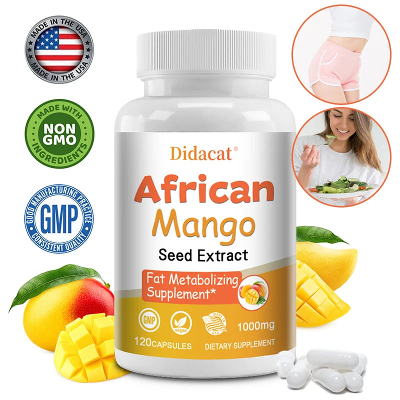 African Mango Capsules - Powerful Metabolism, Appetite Suppressant, Immune System Health, Fat Burning Capsules, Non-GMO