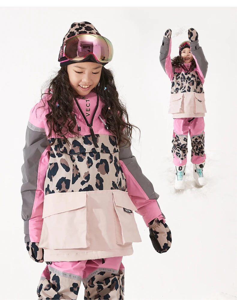 VECTOR Ski Wear Children Hooded Sweater Reflective Boys and Girls Ski Wear Thickened Warmth Waterproof Ski Equipment Ski Jacket