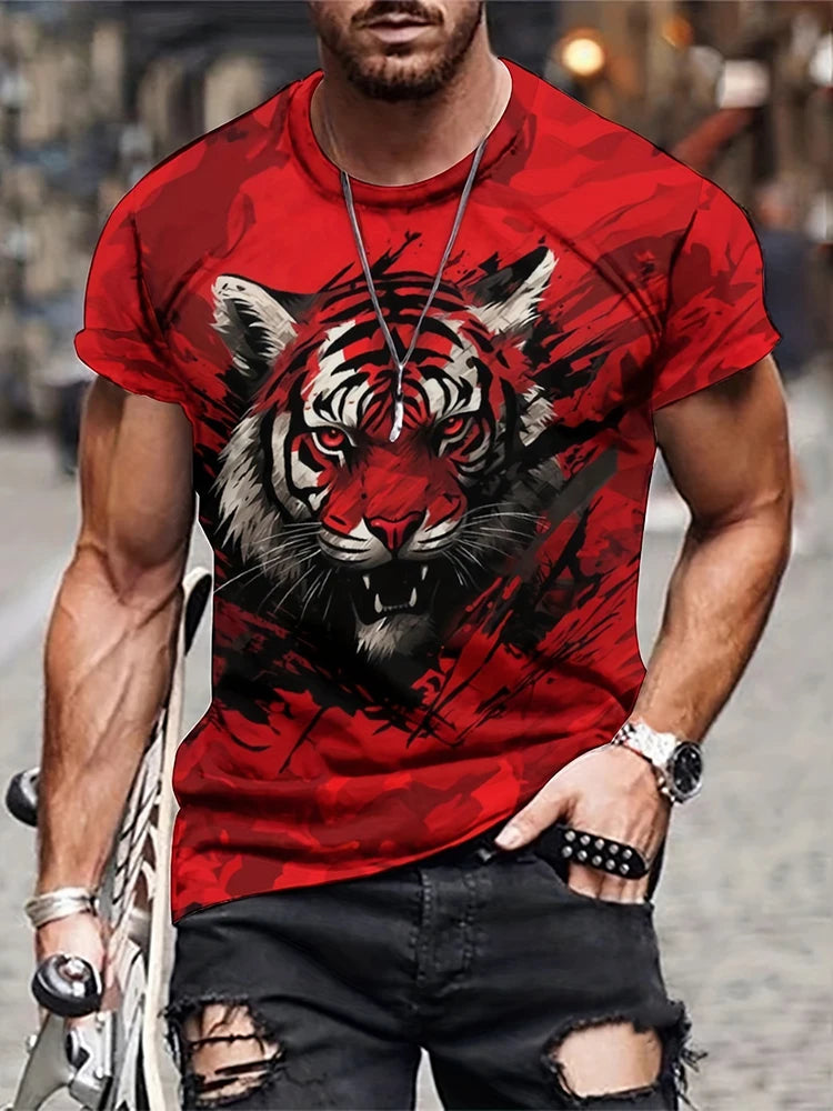 Cool Lion 3D Printed Men's T-shirt Summer Outdoor Sports Men's Top Daily Urban Fashion Short Sleeve Street Casual Men's T-shirt