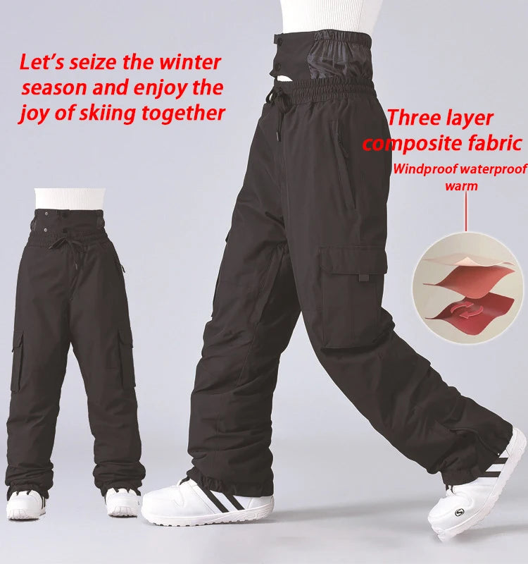 New Winter Ski Pants Men Outdoor Windproof Waterproof Warm Work Pants Women Single Board Breathable Loose Sports Snow Pants
