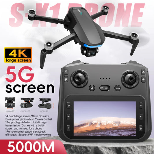 New S-X1 Profesional GPS Drone with 4K Camera 3-axis gimbal Aerial Brushless Large Screen Remote Control Quadcopter FPV Drones