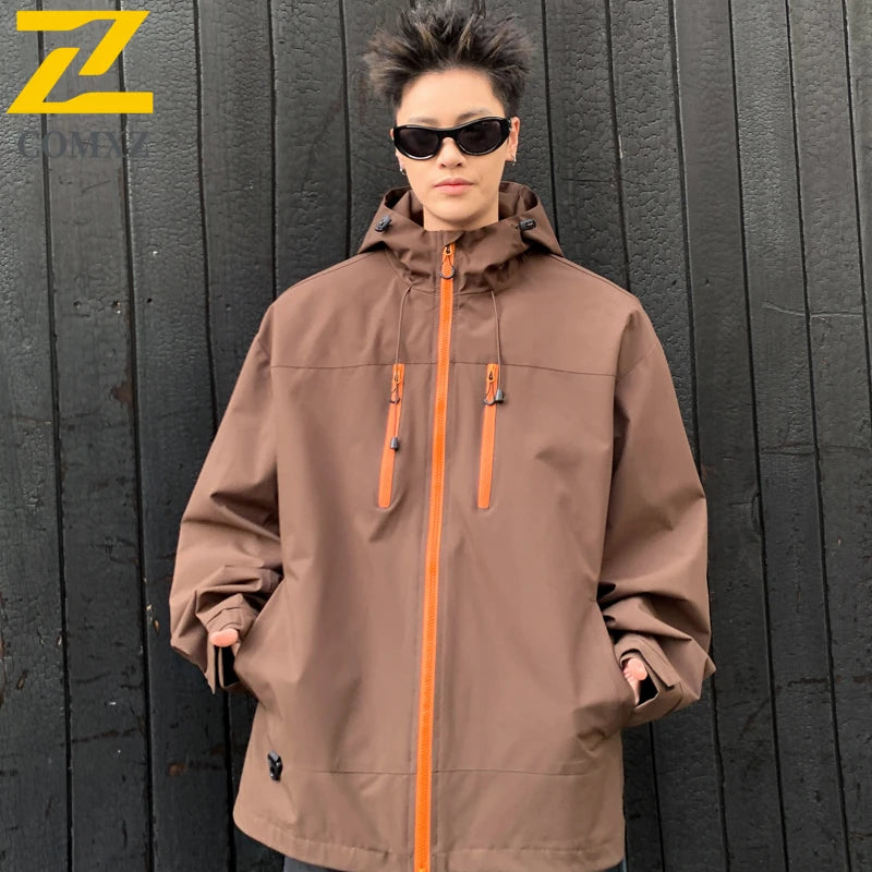Gorpcore Waterproof Jacket Mens Couple's Ski Oversized Zipper Pocket Windbreaker Autumn High Quality Travel Camping Hooded Coats