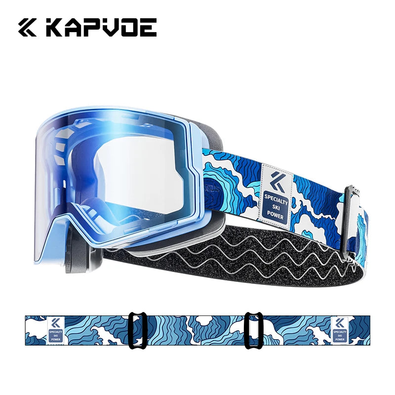 Kapvoe Photochromic Ski Goggles Magnetic Anti-Fog Lenses UV400 Protection Men Women Ski Goggles Snow Sunglasses Sports Eyewear
