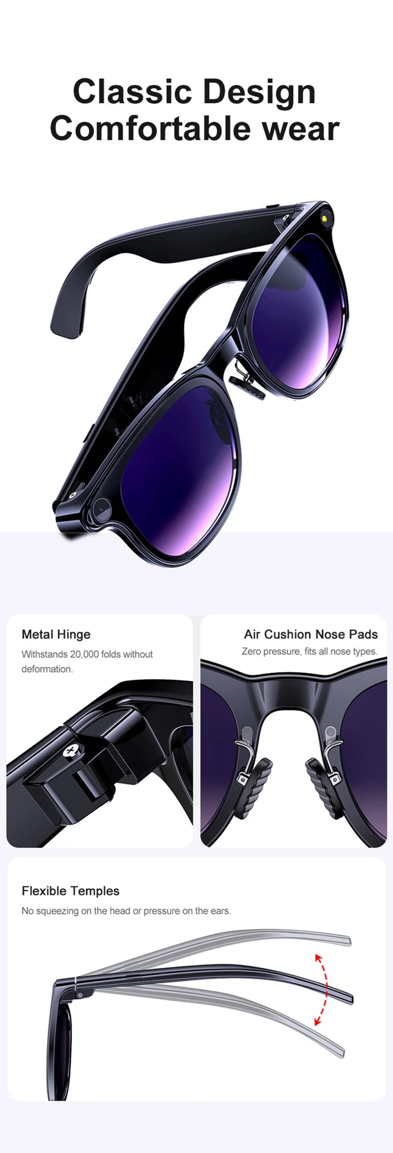 Lenovo 8K AI Smart Glasses With 100MP Camera Chat GPT Touch Sport Sunglasses Bluetooth Call Video Music Player For Men Women
