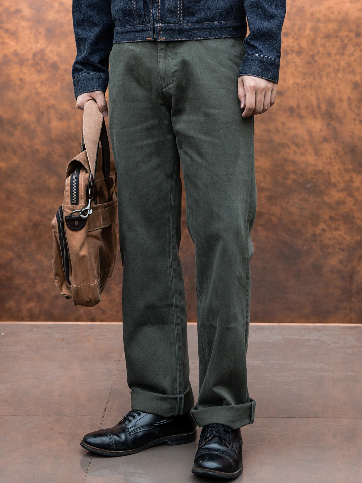 Red Tornado 11.5oz Cotton Twill Chino Garment Dyeing Vintage American Workwear Men's Pants Straight Leg