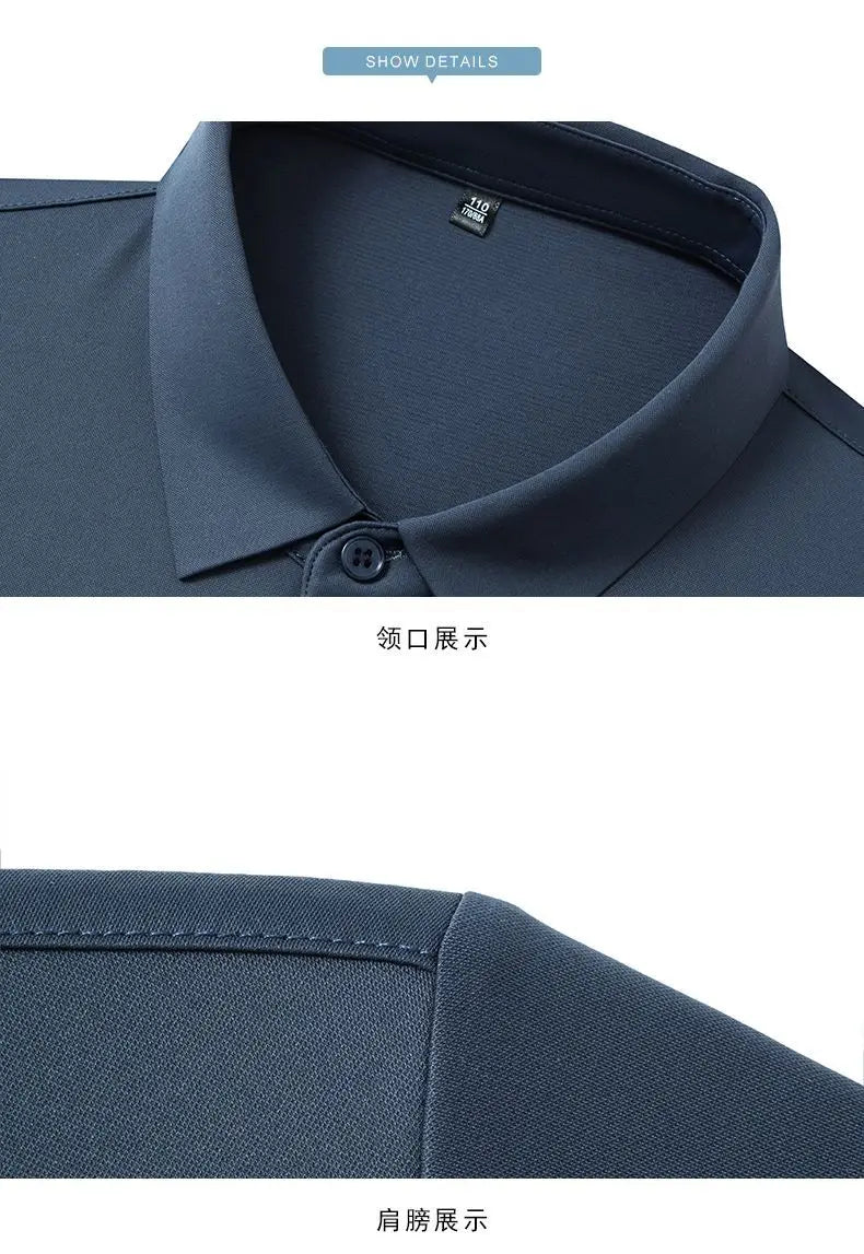 High end Mulberry Silk Dress Shirts Business Men Wrinkle Resistant Button Invisible Elastic Tops Luxurious Male Quality Clothing