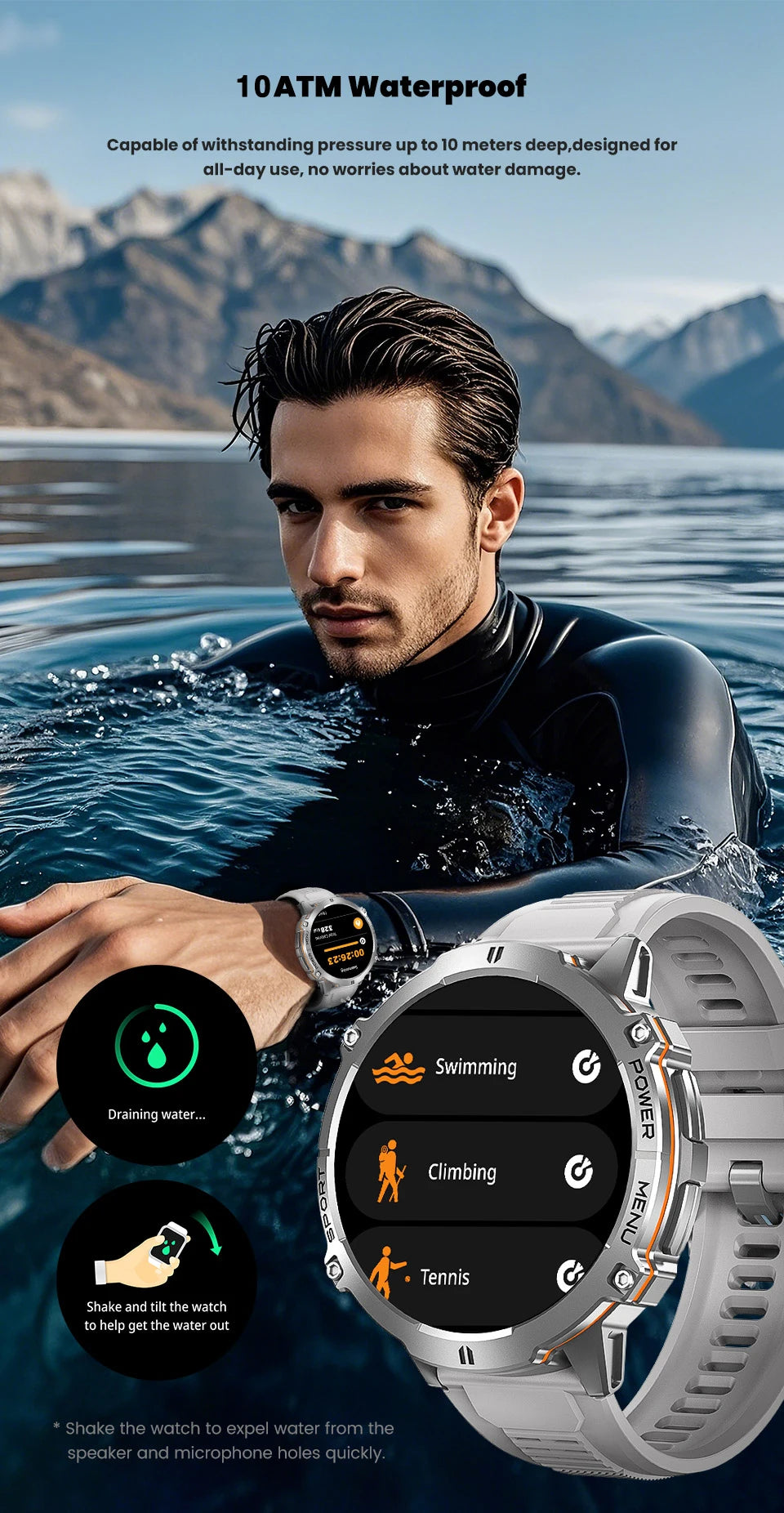 New Outdoor 1000mAh Battery Men Adult Smart Watch GPS Compass Altimeter 10ATM Waterproof Heart Rate BT Call Sport Man Smartwatch