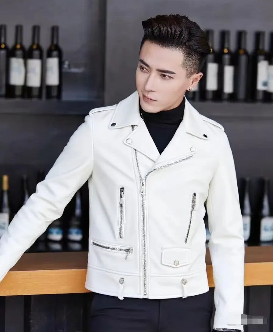 Men's Slim Fit PU Leather Jacket Fashionable Motorcycle Style Spring Autumn Korean Version Casual Outerwear Male Biker Coat