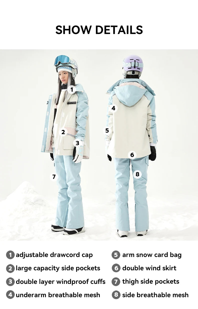 VECTOR Ski Suit Set Women Man Winter Women Jackets and Pants Warm Waterproof Women Jackets Pants Outdoor Ski Bike Camping 2023