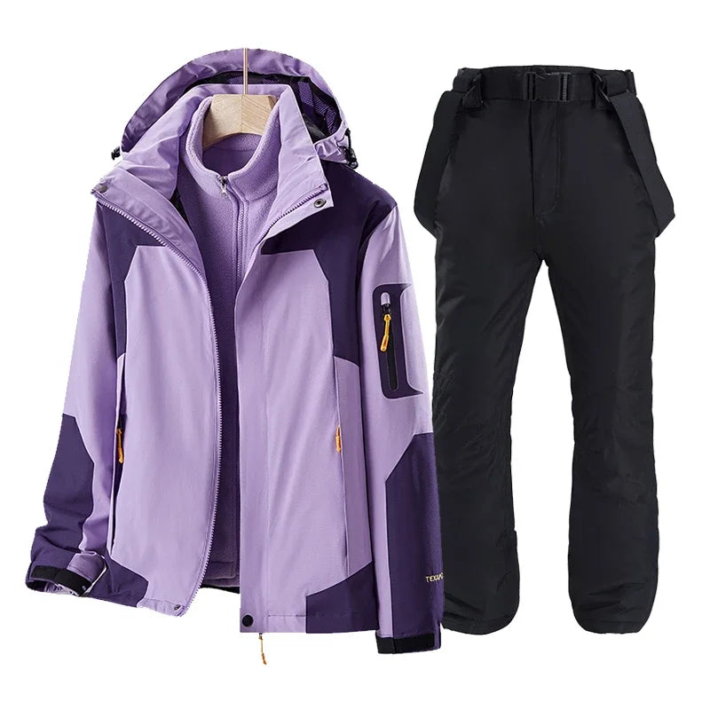 Women Ski Jacket+Pants Winter Warm Windproof Ski Suit Female Snowboard Snow Coat Trousers Outdoor Sports Camping Brand Ovearalls