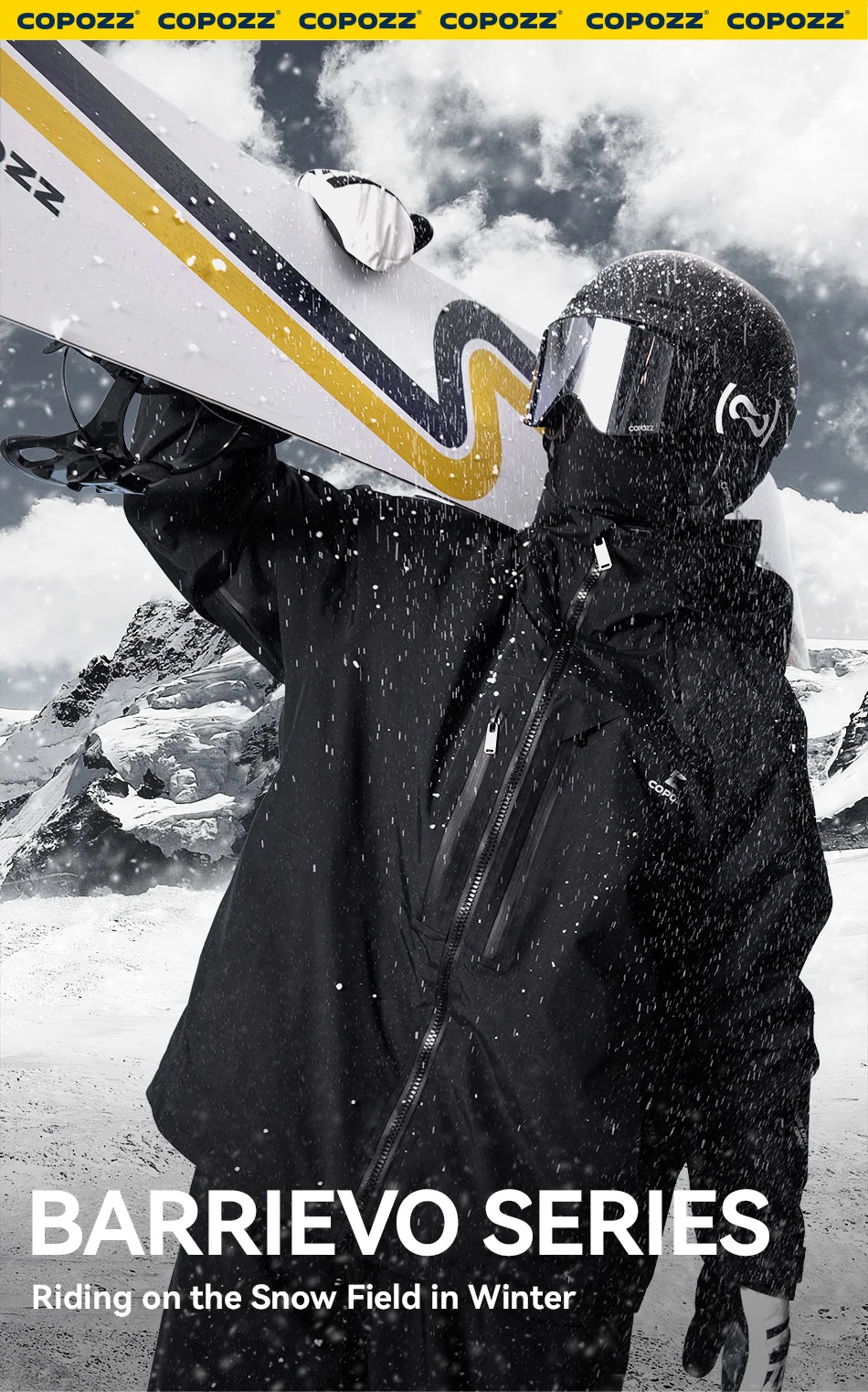 COPOZZ Thicken 3L Ski Jacket Men Women Windproof Waterproof Winter Ski Coat Ski Wear Solid Color Hooded Warm Snowboard Ski Suit