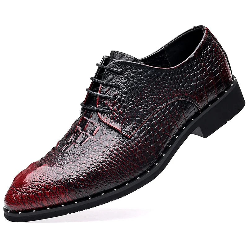 Men's Lace-Up Retro British-Style Casual Shoe Crocodile-Patterned Pointed Toe Formal Shoe Comfortable And Breathable Party Shoes