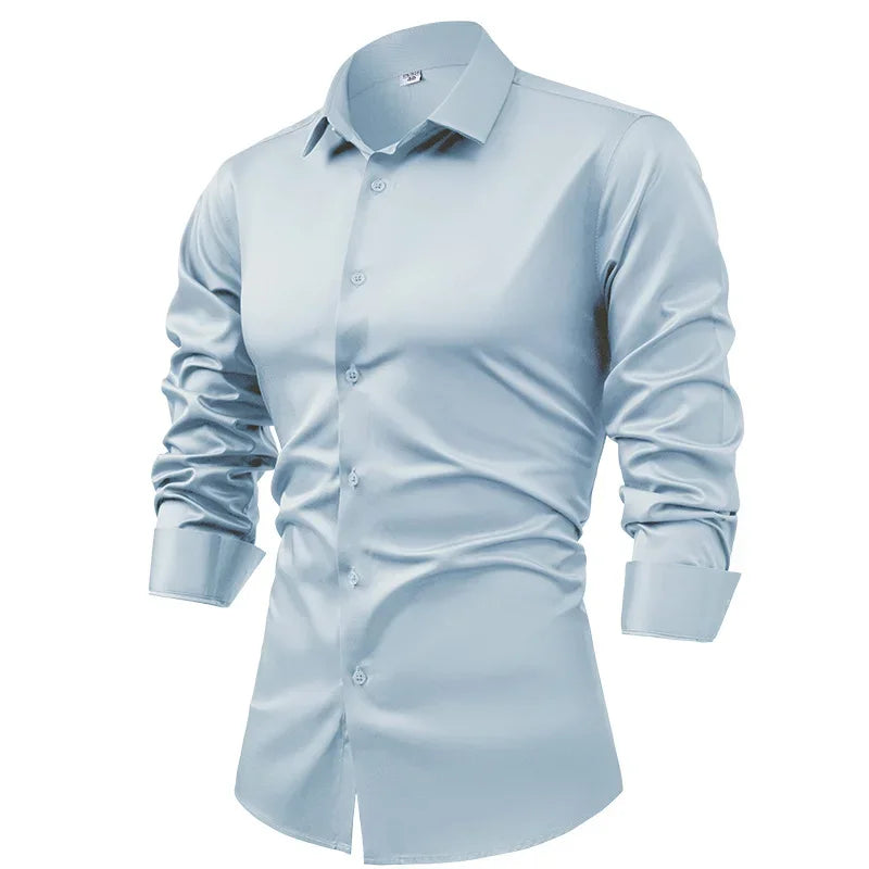 S~6XL satin plus size long sleeve shirt business casual dress shirt non-ironing wrinkle-resistant men's wholesale, men's shirts