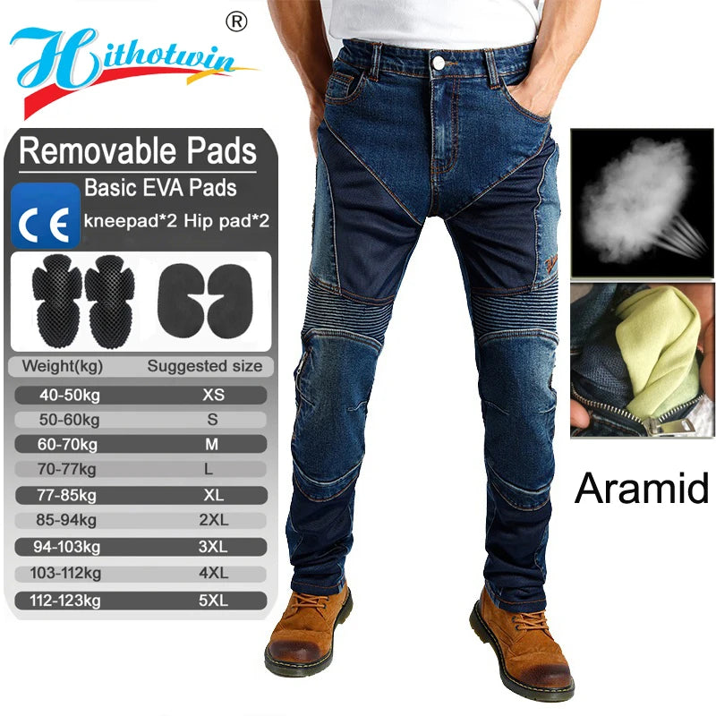 Kevlar Motorcycle Jeans Men Summer Riding Pants Blue Abrasion Resistant Windproof Dirt Bike Trousers Protective Gear