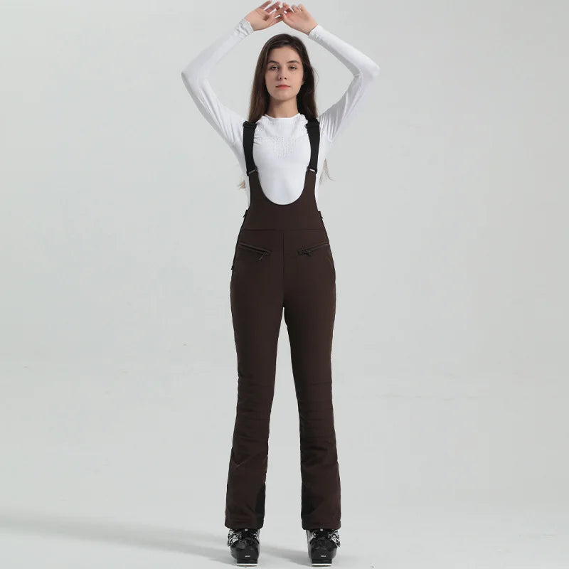 2024 Gsou Snow Winter Ski Pant Women Snowboard Strap Trouser High Waist Elastic Windproof Waterproof Thicken Thermal for Outdoor