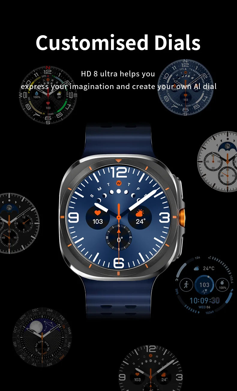 Smart Watch 8 Ultra 2025 Color Matching GPS Compass Smart Watch BT call NFC IP68 Waterproof 4GB Health monitoring Reduction 100%