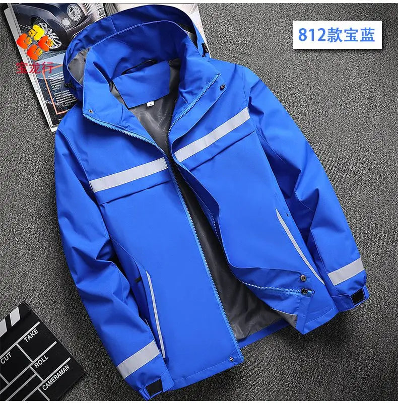 Waterproof Abrasion Resistant Windbreaker, Light Reflective Hooded Jacket for Outdoor Work