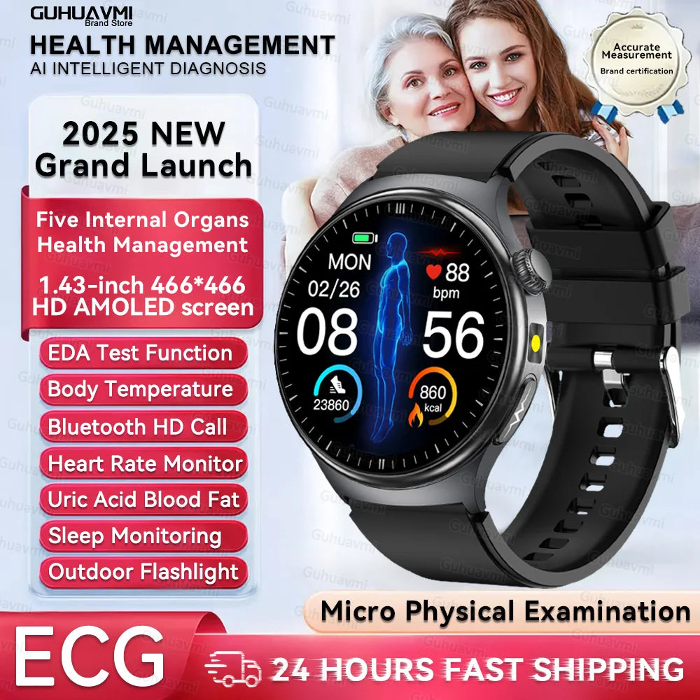 Nursing Grade Health Smartwatches For Men Women Precision Detection Heart Rate Blood Fats Uric Acid Blood Pressure ECG Smart Wat