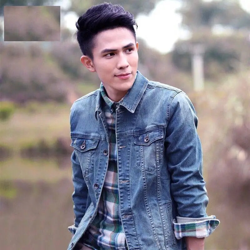 Men's Denim Cotton Jaet Fce Lined Thi Warm Outerwear Korean Sle Versatile Student Jaet Top Trendy Autumn Winter Coat