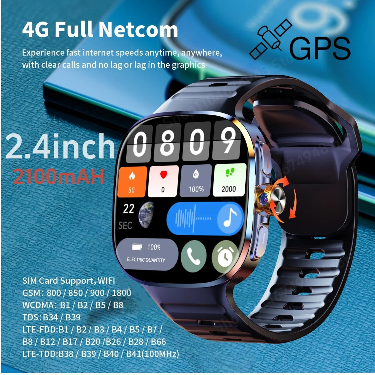 M99 Smart Watch Android 10.0 Smartwatch With Sim Card Rotary Camera GPS WIFI Compass 512GB Storage 2.4inch larger Amoled Screen