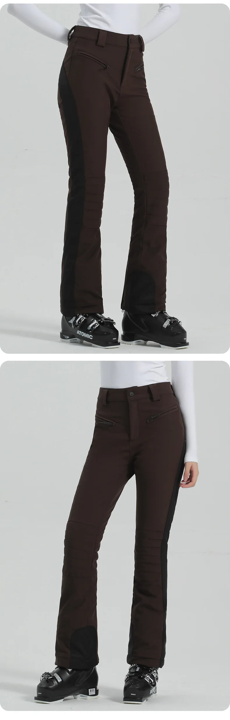 Women Ski Pant Elastic Snowboard Trouser Windproof Waterproof Breathable Thicken Thermal Zipper Snowboard Wear for Winter Sport