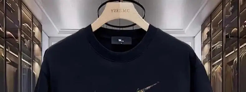 High-End Heavyweight Short Sleeve T-Shirt Men's Fashionable American Print Casual Loose Fit Cotton round Neck T-Shirt for Youth