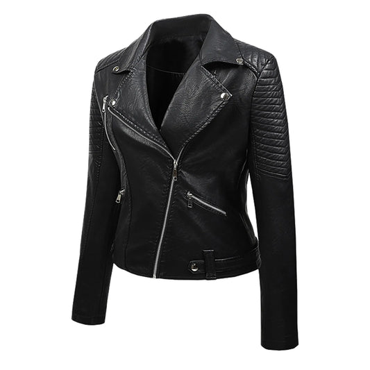 Womens Short Pu Leather Jackets Vintage Suit Pockets Zip Up Motorcycle Leather Outwears Solid Color Vintage Bomber Jacket куртка