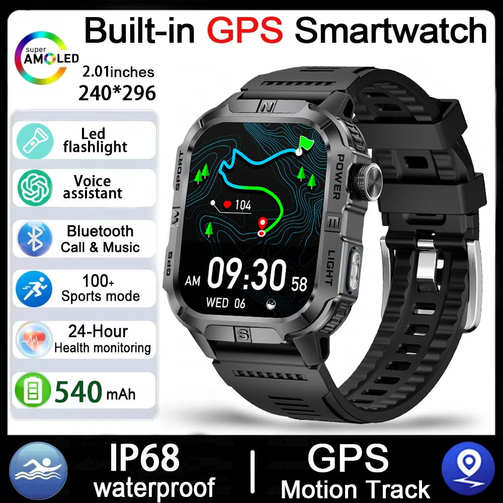 2026 New Outdoor Military Men's Smartwatch Is Equipped With GPS LED Lighting, A Compass, Wireless Communication, IP68 Waterproof