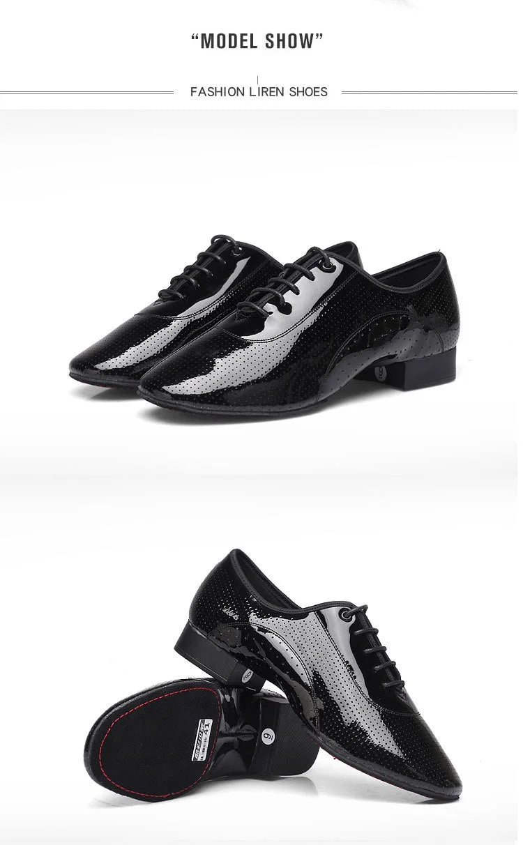 Men Latin Dance Shoes Breathable Ballroom Bright Leather Shoes Modern Dance Shoes Square Sneakers Tango Dancing Shoes