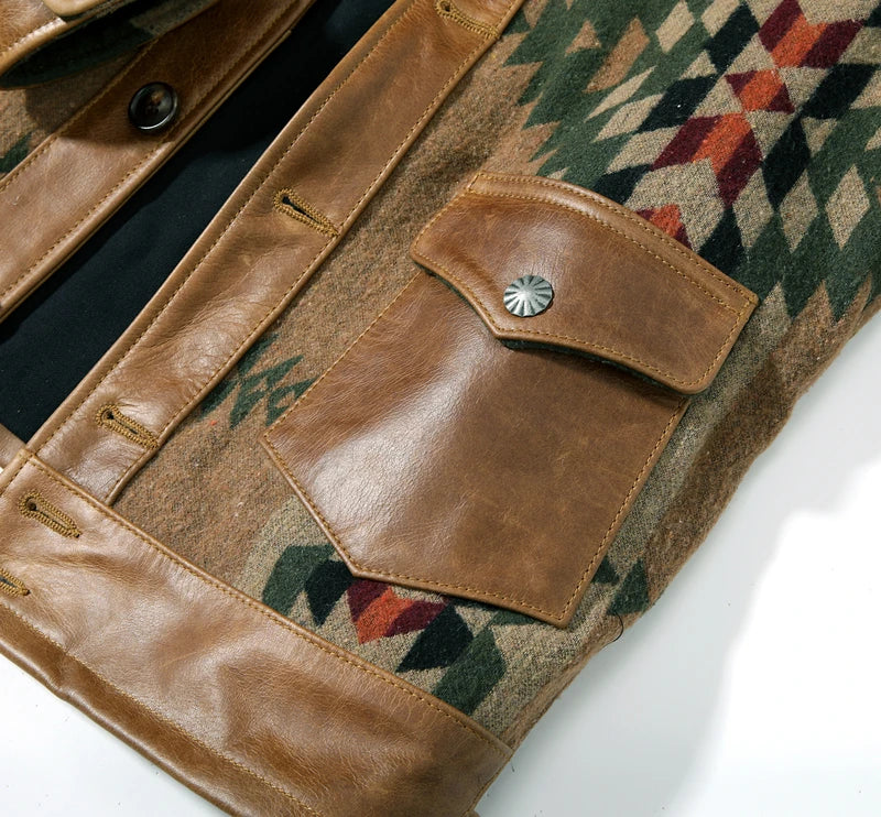Authentic Cost Price American Retro Oil Wax Cowhide Jaet Men's Genuine Leather Coat Navajo Sle Outerwear Spring Casual