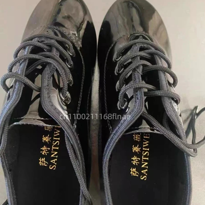 Men's Modern Dance Shoes with Soft Sole Patent Leather Black and White Soft Sole Square Dance Competition Specific Dance Shoes