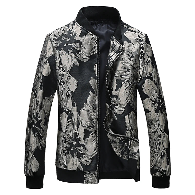 New Men Long Sleeved Baseball Collar Casual Sports Jacket Fashion Male Daily High Street Flower Coats