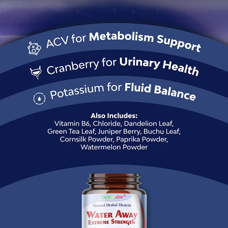 Bcuelov diuretic weight loss supplement capsules help eliminate excess water, bloating, edema, healthy urination, cleansing