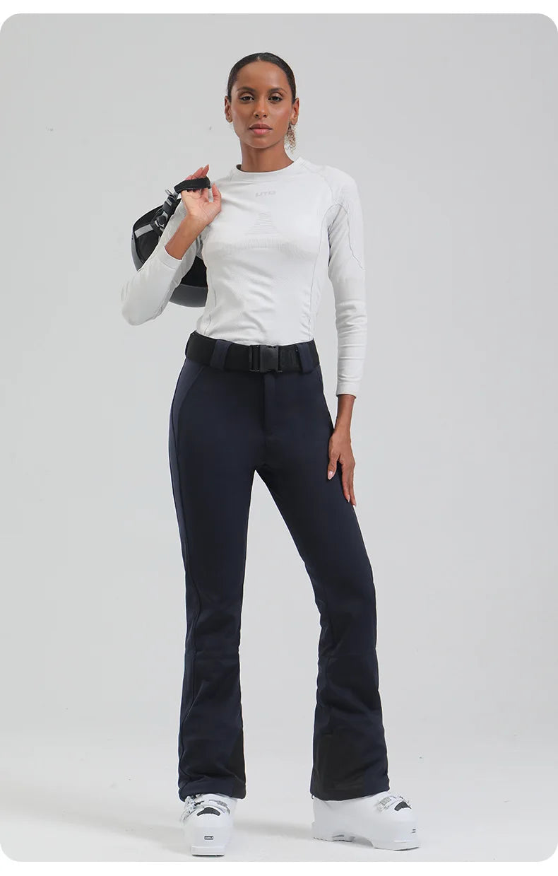 Ski pants New women's double-board 스노우보드복 slimming windproof waterproof thickened warm and elastic sports snow pants