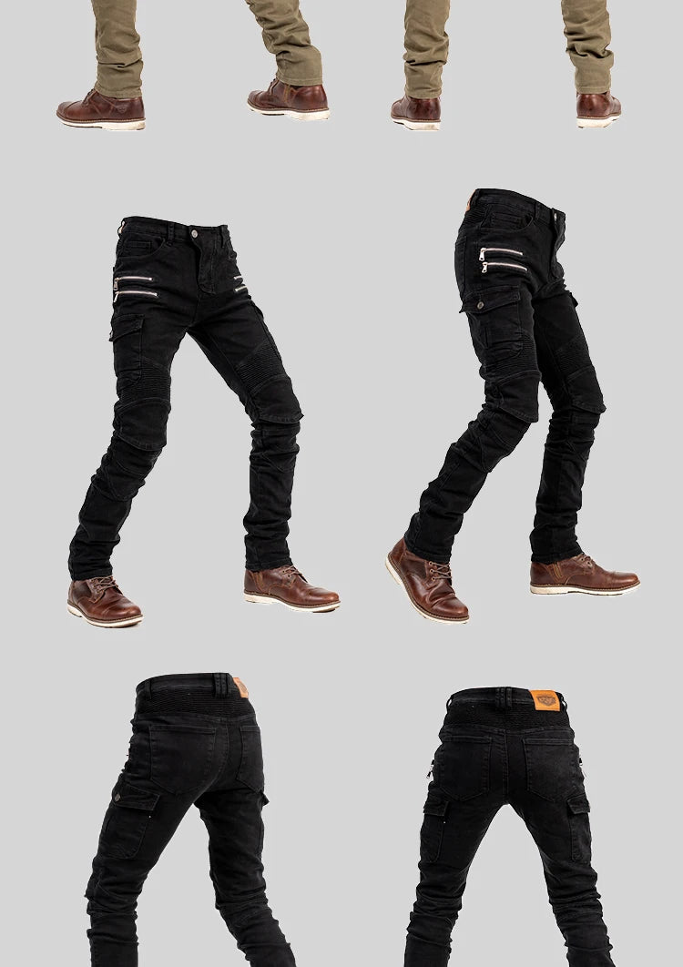 New Double Zipper Metal Style Motocross Moto Trousers Men For Woman Outdoor Riding Jeans With Protective Gear Motorcycle Pants
