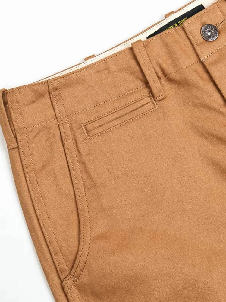 High Waist Wide Leg Khaki Pants American Retro Military Sle Chino Cuffed Double Silk Luster Straight Leg Workwear Trousers