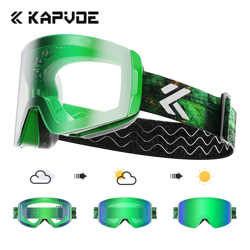 Kapvoe Photochromic Ski Goggles Magnetic Anti-Fog Lenses UV400 Protection Men Women Ski Goggles Snow Sunglasses Sports Eyewear