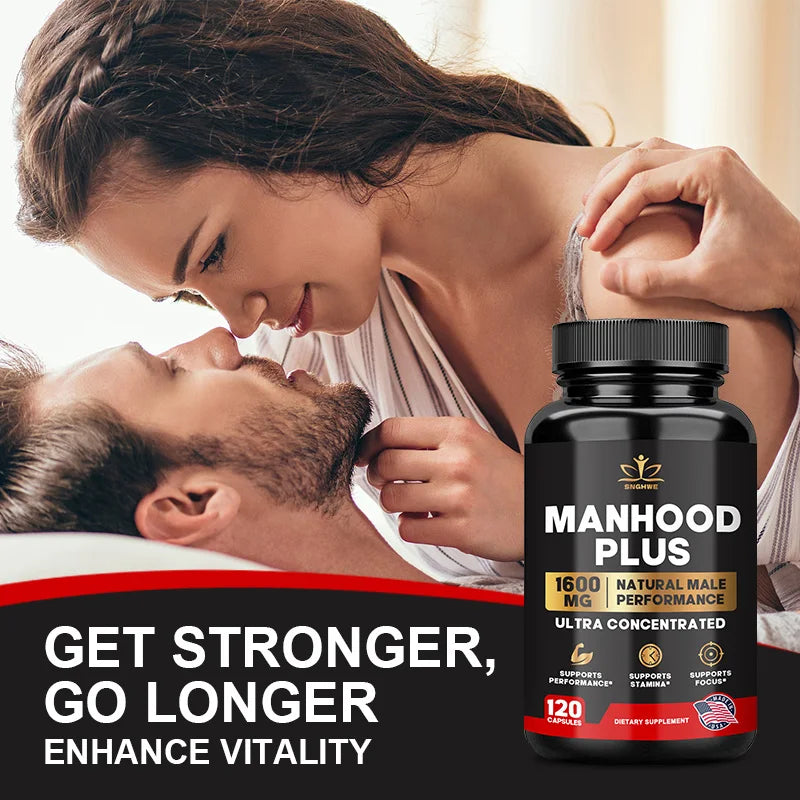 Manhood Plus capsules enhance masculinity, promote better blood flow, improve muscle strength, and elevate mood