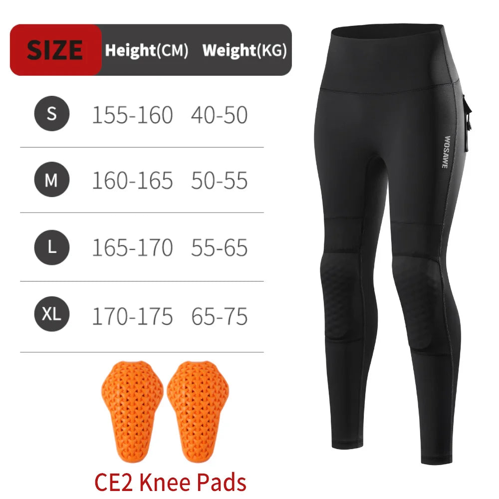WOSAWE Women Motorcycle Pants with CE Knee Pads Motocross High Waist Yoga Sport Leggings Gym Fitness Tights Casual Streetwear