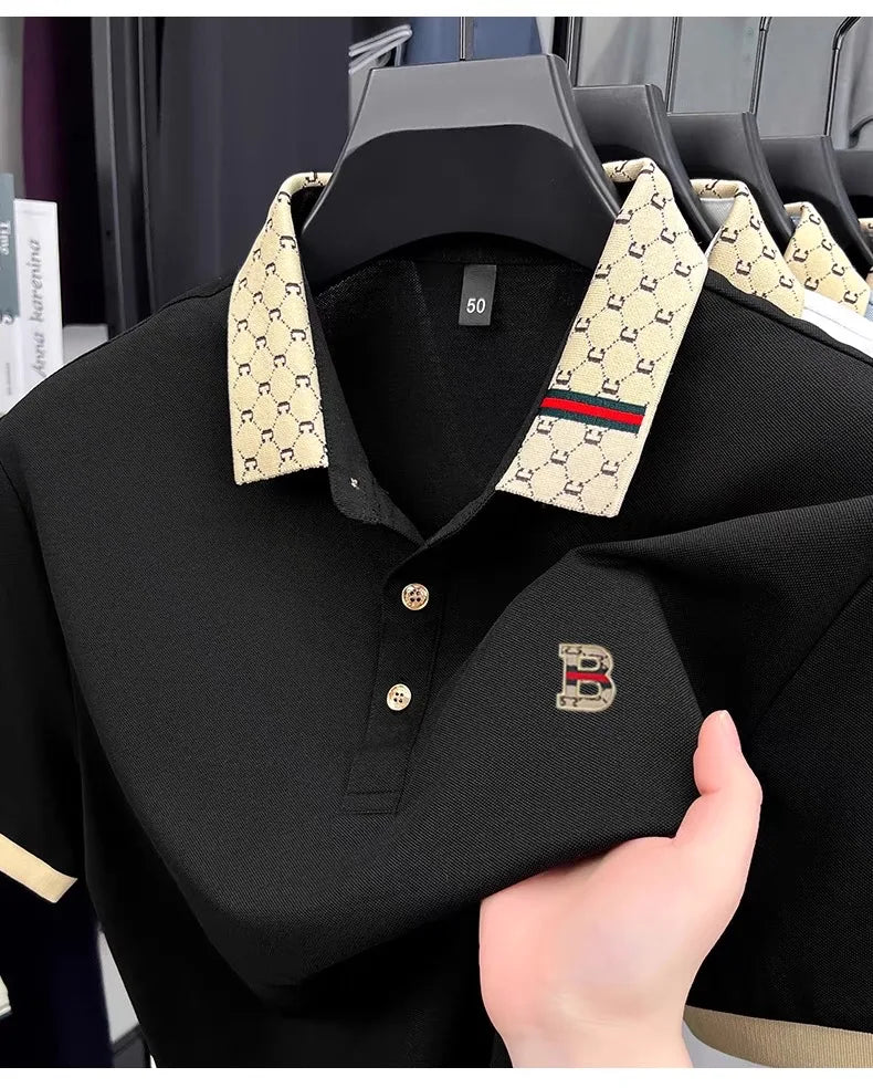 Advanced letter embroidery short sleeve polo shirt light luxury brand business leisure summer men's T-shirt fashion lapel top