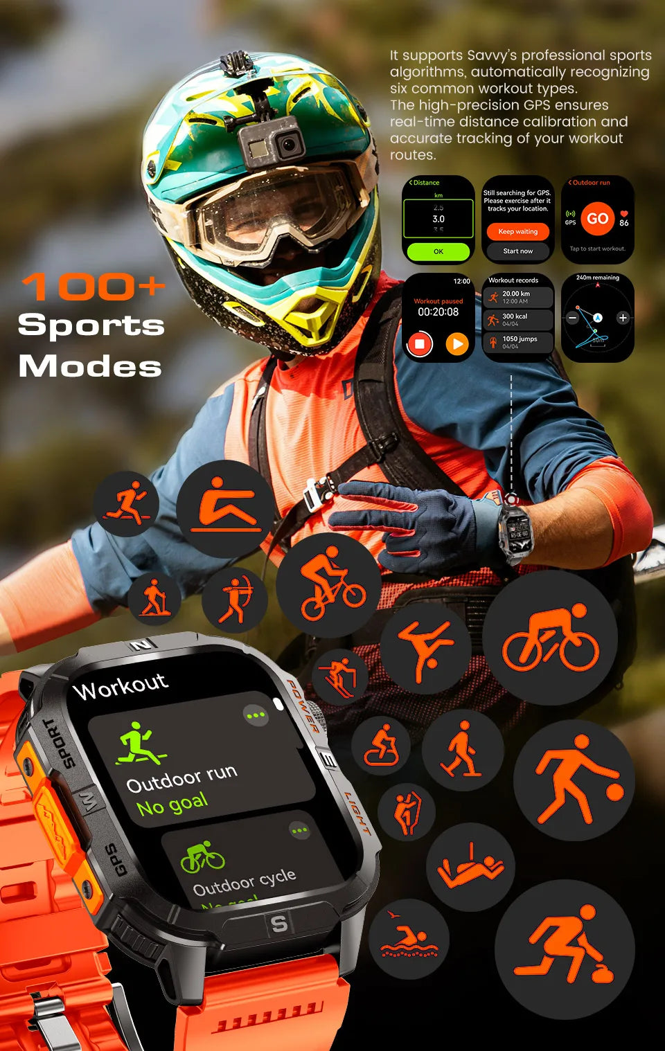 2026 New Outdoor Military Men's Smartwatch Is Equipped With GPS LED Lighting, A Compass, Wireless Communication, IP68 Waterproof