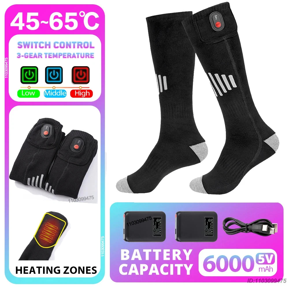 New Heated Socks Rechargeable 6000mah Electric Heated Skiing Socks Snowboarding Outdoor Sports Foot Warmer Winter Thermal Socks