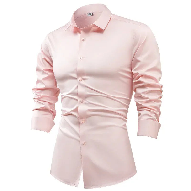 Silk cotton long sleeved shirt men's pure white shirt 2025 spring high-end sense inch shirt casual business suit formal wear
